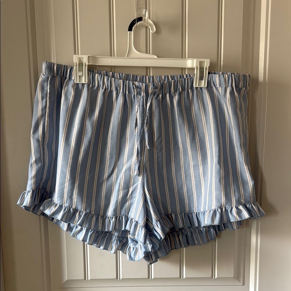 Blue Striped Ruffle Shorts